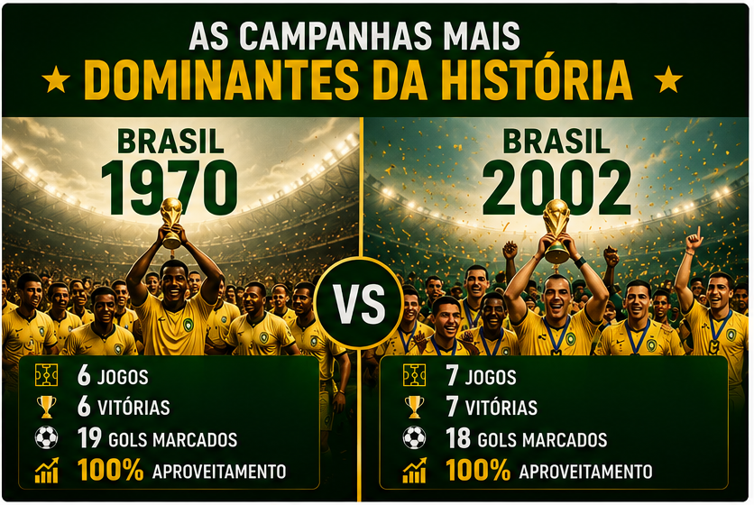 Painel sobre campanhas dominantes de seleções campeãs da Copa do Mundo.