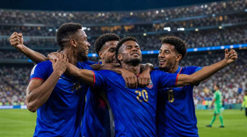 Jogadores de Cabo Verde comemoram resultado histórico na Copa do Mundo de 2026.