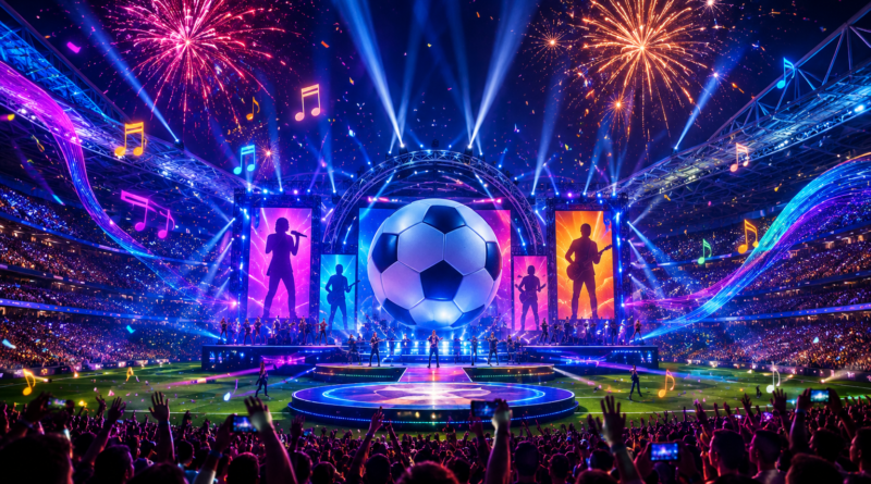 Arte de capa sobre música e shows de abertura da Copa do Mundo.