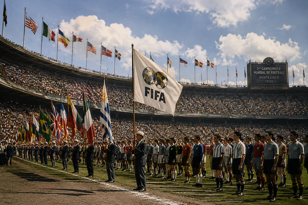 Cerimônia tradicional de abertura de Copa do Mundo com público no estádio.