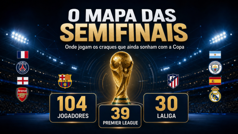O mapa das semifinais: taça da Copa e números das ligas dos 104 jogadores.
