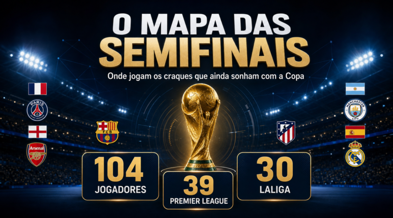 O mapa das semifinais: taça da Copa e números das ligas dos 104 jogadores.